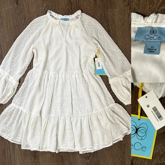 Cece Ruffled Clip-Dot Dress creamy White Size XS X-Small - Picture 3 of 5